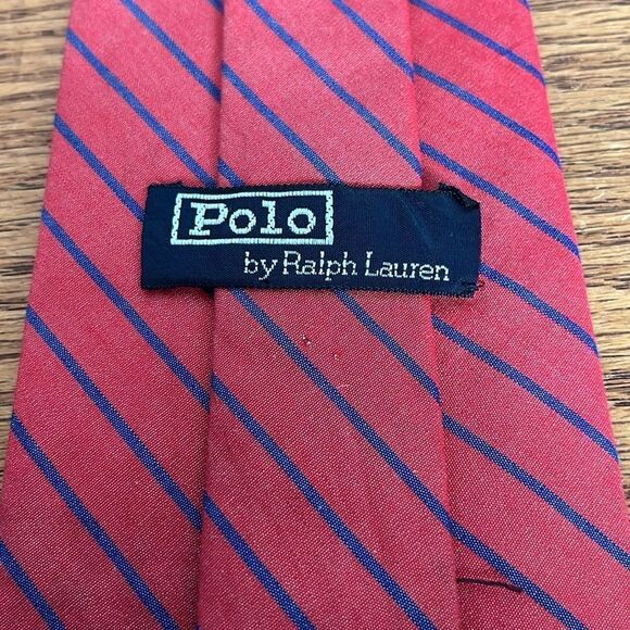 Polo by Ralph Lauren 100% cotton Red & Blue Striped Men’s Neck Tie made in USA - Picture 5 of 9